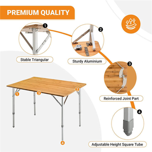 <span class=keywords><strong>Table</strong></span> de pique-nique de camping en gros, anti-UV, portable, avec pieds réglables, structure en bois de bambou, pliable, design moderne, <span class=keywords><strong>table</strong></span> à manger - Product Image 4
