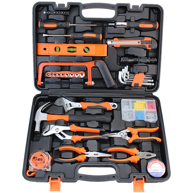 Full Set Electric Drill Toolbox Kit with Multi-function Angle Grinder-Household Home Tools
