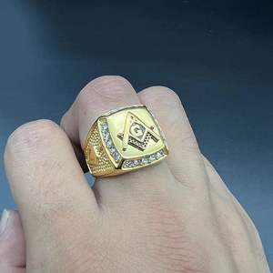 Anillo Masónico AG de Acero Inoxidable, Chapado en Oro al Vacío, con Circonita Cúbica, Joyería Masculina, Anillo de Sello de Sociedad Secreta, Anillo Vintage de Hiphop, Regalo Personalizado - Product Image 4