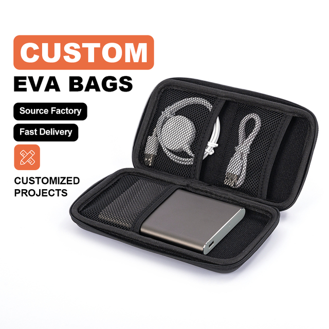 Custom Logo EVA Accessories Organizer Hard Shell Travel Cable Storage Case for USB Charger Cables Power Bank and Small Gadgets