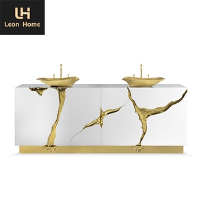 Lavabo di Lusso Personalizzato in Acciaio <span class=keywords><strong>Inox</strong></span> con Mobile per Villa, Lavandino Dorato - Product Image 1