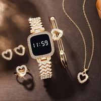 Ensemble de 6 montres pour femmes, style Instagram, en alliage de quartz, bracelet en acier inoxydable, avec bracelet, bague et boucles d'oreilles tendance