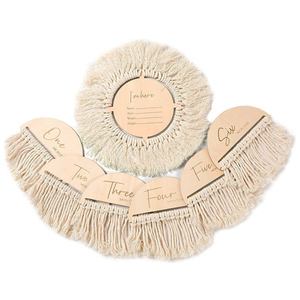 Disques d'<span class=keywords><strong>annonce</strong></span> en bois de macramé faits à la main cartes de signe personnalisées «Hello World» cadeau de douche de bébé nouveau-né avec gravure - Product Image 2
