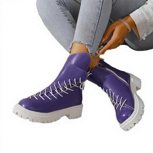 Bottines pour femmes, mode automne/hiver, avec double design (fermeture éclair latérale et lacets), bout rond, semelle en caoutchouc - Product Image 3