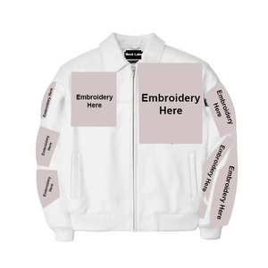 Men's <b>White</b> Bomber <b>Jacket</b> With Embroidery Sleeve Zipper Closure Casual Autumn Style - Product Image 3