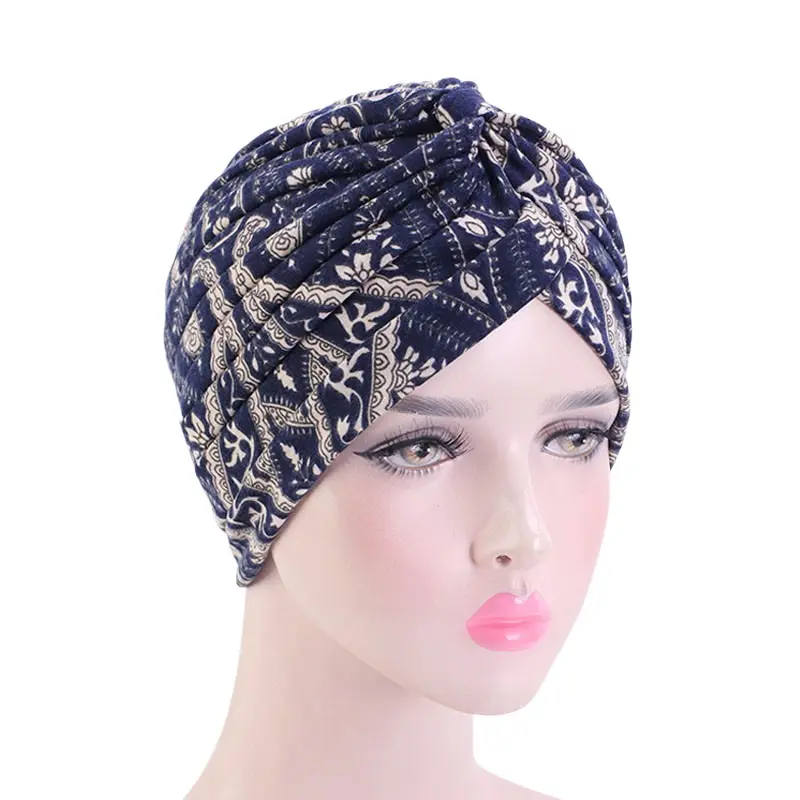 Wholesale Wrinkle Style Printed Turban Elastic Cotton Hair Headband Bandana