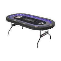 REAHOISY Table de Poker Texas Hold'em Pliable pour 10 Joueurs avec Lumière LED, 2 Ports USB, 2 Ports Type-C, Porte-Gobelets et Rebords Rembourrés, Couleur Noire