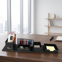 Organiseur de bureau multifonction en cuir LG-B077B avec boîtes de rangement aux dimensions de 14,3x14,3x12,7 CM