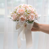 Bouquet de roses et gypsophiles pour mariage, cérémonie de mariage, mariée, fleurs artificielles, séance photo, fleurs en soie, Noël
