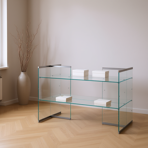 Modern Glass Display Cabinet 143x80x H100 Double <b>Sided</b> Living Room Storage <b>Unit</b> - Product Image 3