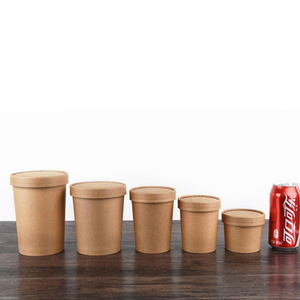 Vasos desechables de papel Kraft, cuencos con tapas de papel, color blanco - Product Image 3