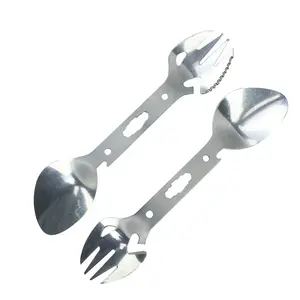 Camping Utensils Multi Tool Survival Travel Spork Multi-Function Fork Spoon 6 in 1 Stainless Steel Titanium Spork Outdoor Camp