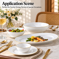 Service de table en porcelaine dorée peinte à la main, motif treillis gaufré blanc, style simplicité moderne, pour la maison et l'hôtellerie, durable et compatible micro-ondes