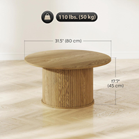 Table basse ronde en MDF aspect bois naturel avec piétement cannelé, couleurs personnalisables pour salon