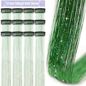Extensiones de Cabello con Lentejuelas Verdes, 12 Piezas, Kit de Extensiones de Cabello con Clip para Niñas, 20.5 Pulgadas, Brillantes, Luminosas, de Hadas, para Niñas - Product Image 2