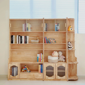 Estantería Clásica de Madera de Caucho con Puertas de Vidrio Changhong y Almacenamiento con Cajones 335 # - Product Image 5