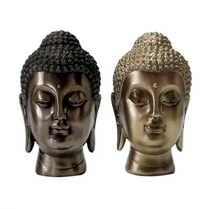 Fecho de bronze de resina personalizado, fundido frio oriental de buda pequena escultura de cabeça de buda