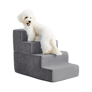 großhandel anpassbar weich schaumstoff grau klein hunde treppen 4 stufen für hohe betten haus hund sofa leiter haustier rampe treppen - Product Image 2
