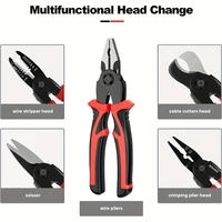 Jeu de Pinces Électricien Multifonctions 5-en-1, Dénudeur de Fils d'Acier, Tête Interchangeable, Boîte à Outils, Acier au Carbone OEM
