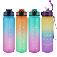 Bouteille d'eau en plastique, cosmétique, grande capacité, marqueur de temps, couleurs personnalisées, pour sport, 1l