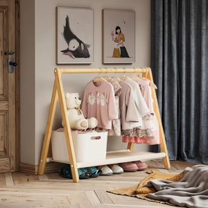 Nuevo bambú plegable portátil de doble nivel moderno perchero para ropa almacenamiento organizador de ropa para sala de estar armario niños bebé - Product Image 5