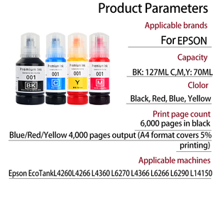 Cho Epson 001 Mực chai 001dye mực cho Epson l6260 l6270 l6290 l14150 l4260 <span class=keywords><strong>Ink</strong></span> Tank máy in bơm lại - Product Image 2