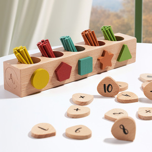 Scatola Attività Personalizzabile per Riconoscimento <span class=keywords><strong>Forme</strong></span>, Ordinamento Colori, Conteggio e Puzzle con Bastoncini - Giocattolo Educativo in Legno - Product Image 2