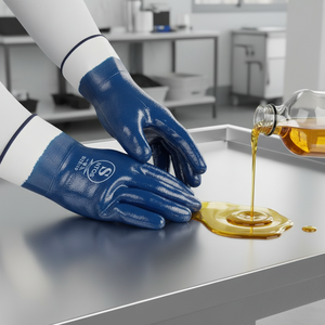 Gants de travail en nitrile intégral, résistants à l'huile, imperméables, antidérapants, stériles, à poignets droits, <span class=keywords><strong>pour</strong></span> soudeurs, gants bleus - Product Image 1