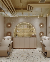 Boutique de salons de coiffure et de beauté Présentoir de salon de coiffure en pierre de style spécial à personnaliser