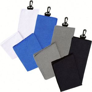 Wholesale Quick Dry Custom logo Printed Recycled Microfiber Waffle Caddie Golf Towel with <b>Hook</b> - Product Image 2