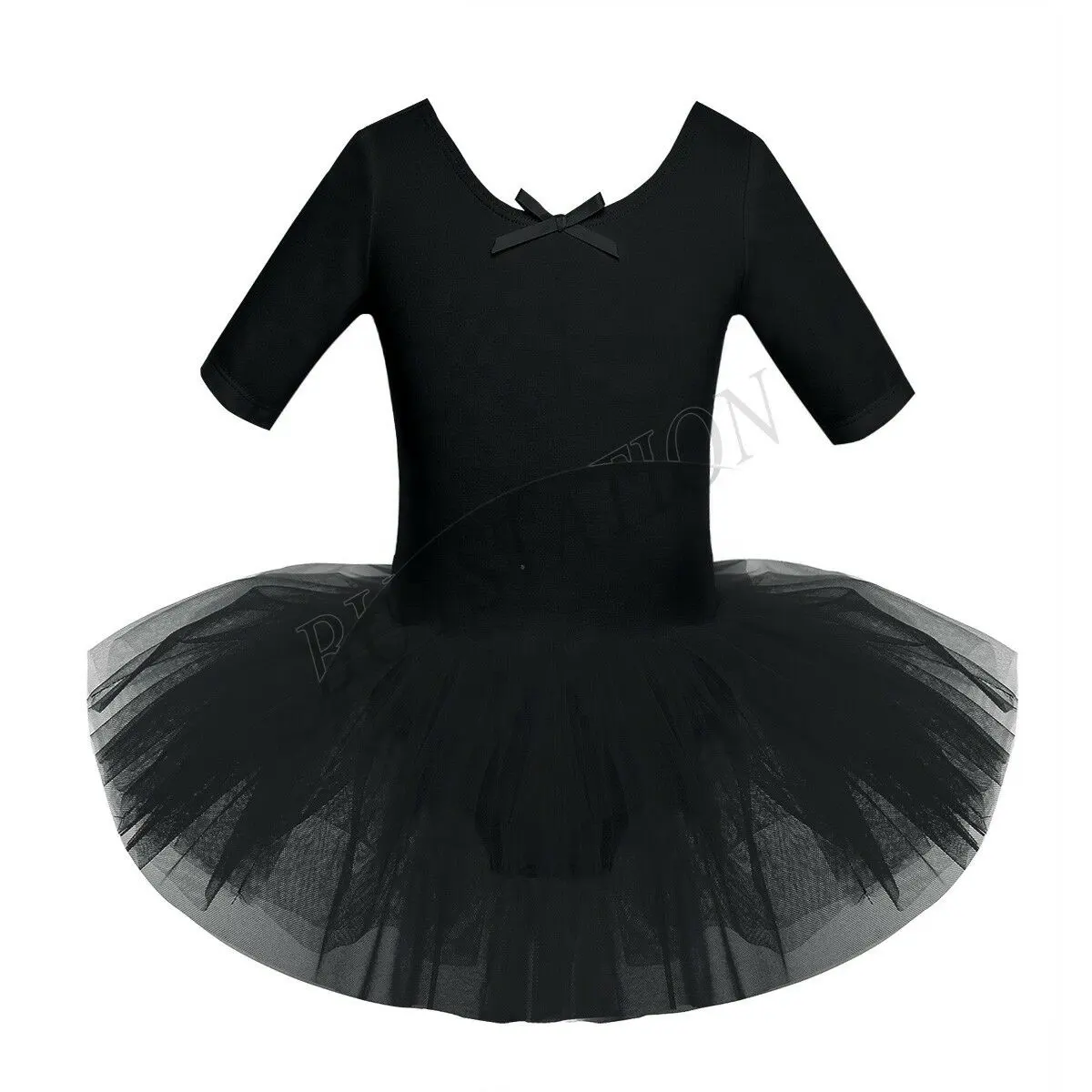 Wholesale Factory Custom Half Sleeve O-Neck Bow Front Straps Cross Back Skirted Ballet Leotard with Tutu for Girls