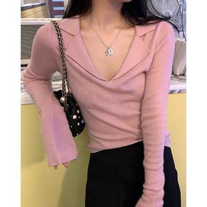 Suéter de Punto con Cuello en V para Mujer, Primavera, <span class=keywords><strong>Nuevo</strong></span> Suéter con Forro Interior, Estilo Elegante y Rejuvenecedor. Camiseta de Manga Larga - Product Image 6