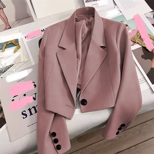 2024 Damen V-Ausschnitt Single Button Short Blazer Damenmode Mantel mit festem Muster und gewebter Methode - Product Image 5