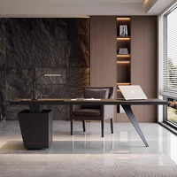 Bureau de direction ergonomique modulaire à pieds géométriques uniques avec tiroir multiprises, table de travail de luxe pour la maison