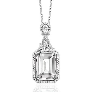 Collana con Ciondolo in Cristallo, Argento 925 Placcato Rodio, Incastonatura a Castone, Catena a Maglia Quadrata, Gioiello Classico da Sposa per Donna - Product Image 1