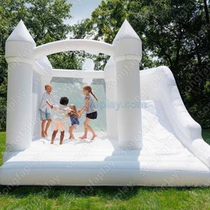 Château gonflable extérieur blanc à thème d'anniversaire avec souffleur, maison de rebond pour fête, parc de trampoline - Product Image 3