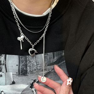 S925 Silver Double Layer Necklace <b>Heart</b> <b>Black</b> Onyx Pendant Sweater Chain Women Fashion Jewelry - Product Image 2