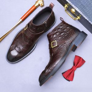 High-quality Square-toe Business Formal Genuine Leather Slip-On Loafers for Men Autumn Shiny Embossed Trend Shoes - Product Image 4