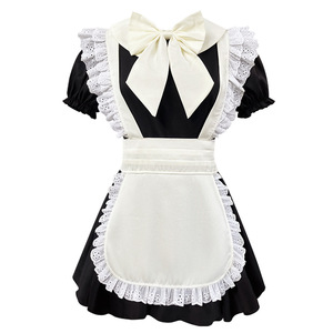 Tenue de Soubrette Style Lolita, Robe Noire et Blanche avec Nœud en Dentelle et Tablier, Costume de Cosplay pour Jeu de Rôle Anime, Printemps 2025 - Product Image 5