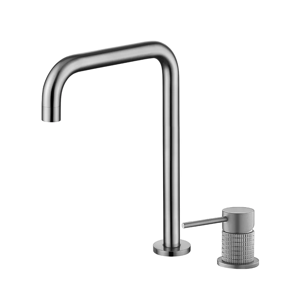 Hot Cold Water Supply Gun Metal Finished Brass Deck Mounted 2 Hole 1 Handle Wash Faucet Basin Mixer Tap