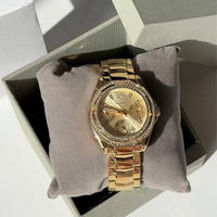 Montre à quartz pour femme, bracelet en acier inoxydable or rose, lunette en cristal scintillant, chronographe simple et décontracté
