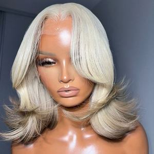 Perruques Bob Lace Frontal Blanches pour Femmes, Cheveux Humains Péruviens Blond Naturel, Alignés sur la Cuticule, Perruque Complète en Dentelle - Product Image 4