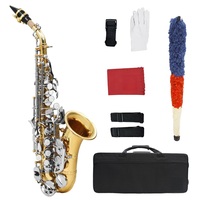 Bb Curved Soprano Saxophone Gold Lacquer Body Nickel Plated Keys Adjustable Professional Woodwind Musical Instrument for