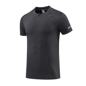 Camiseta Personalizada para Hombre, Cuello Vertical, Media Cremallera, Color Sólido, Ropa Deportiva de Verano, Elástica, de Secado Rápido, para Gimnasio - Product Image 3