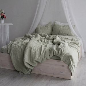 Colección Clásica de Ropa de Cama de Lino, Dos Fundas de Almohada, Juego de Fundas de Edredón Lavadas con Piedras para Hotel y Hospital - Product Image 1