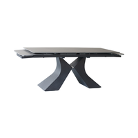 Table à manger pliable 6 places, design moderne et luxueux, pieds en métal, plateau en céramique, verre trempé.