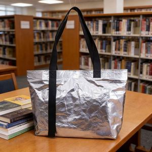 Reusable Silver Tyvek Dupont Double Handles Tear Resistant Shopping & <b>Gift</b> Bag - Product Image 3
