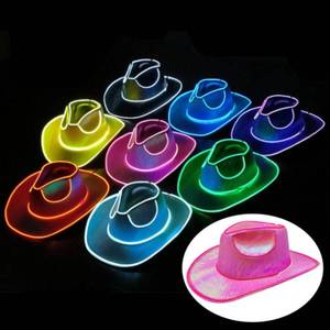 Led mũ cao bồi Neon lấp lánh không gian Cowgirl EL dây Ánh Sáng TRIM trang phục cho Disco Đảng long lanh cap Mũ khuyến mại Halloween - Product Image 1