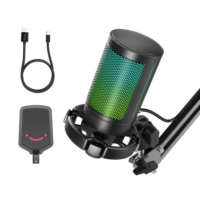 For A6T USB Gaming Microphone with RGB Lighting-Portable Desktop Streaming & Podcast Studio Mic Noise Cancelling