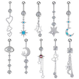 Custom 14G Roestvrij Staal Hart Ster Maan Dromenvanger Trendy Bungelende Navel <span class=keywords><strong>Piercing</strong></span> Sieraden Sexy Ombligo Navel Ringen - Product Image 1
